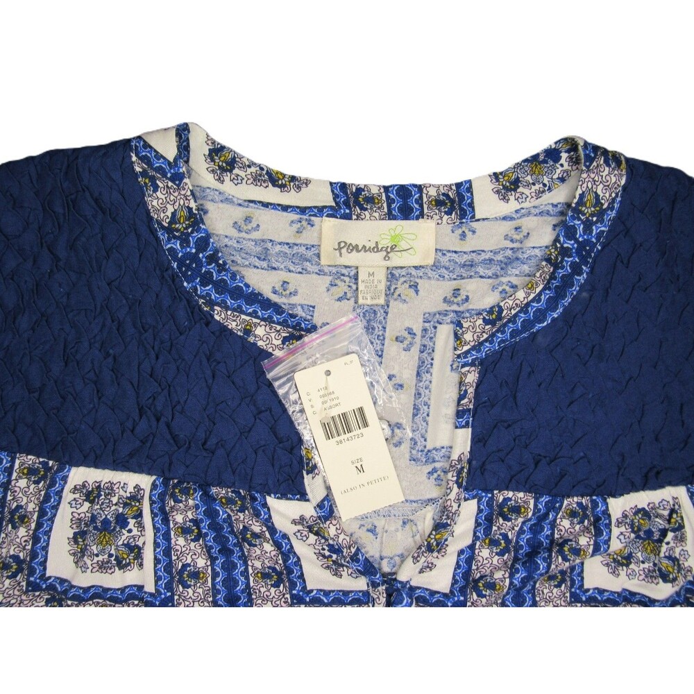 Anthropologie Porridge Womens M Blue Blouse Shirt Boho Floral Tile Pattern NWT - Picture 7 of 14